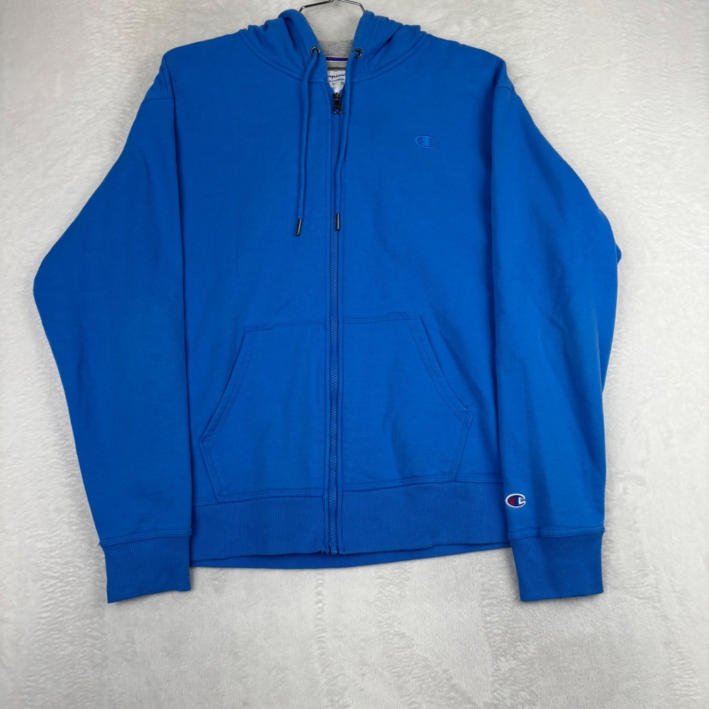 Champion Mens Full Zip Hoodie Royal Blue Fleece Sweatshirt Large
